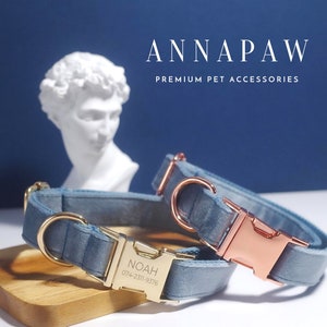 Benutzerdefiniertes blaues Hunde-Halsband, Hunde-Liebhaber-Geschenk mit graviertem Namensschild, verstellbares Samt-ID-Halsband, Hunde-Outfit für Hochzeit, Geschenk für Hundebesitzer