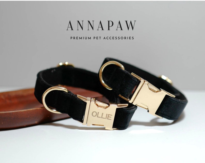 Black Personalised Dog Collar Thick Velvet Collar Necklace Etsy