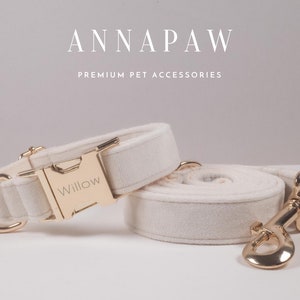 White Dog Collar and Lead Bow, Personalised Puppy Collar with Bow for Wedding Gift, Custom Fancy Dog Collar with Engraved Name on Collar image 1