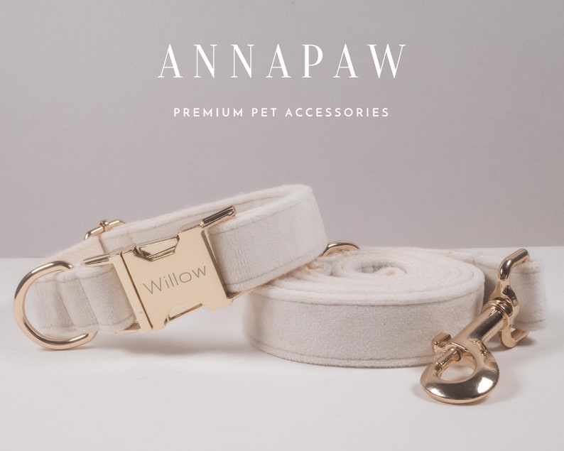 White Dog Collar and Lead Bow, Personalised Puppy Collar with Bow for Wedding Gift, Custom Fancy Dog Collar with Engraved Name on Collar image 1