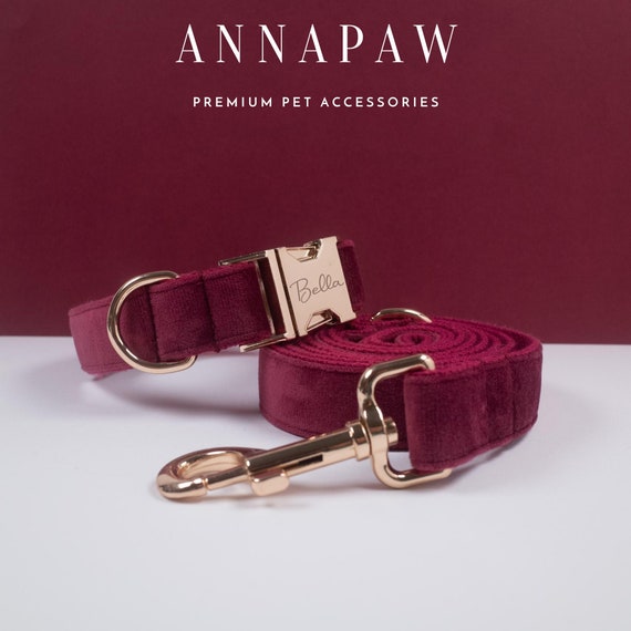 Personalized Burgundy Dog Collar Lead Bow Custom Fancy Dog Collar With Engraved Name pet Neckwear and Dog Accessories Available in All Size Etsy Israel