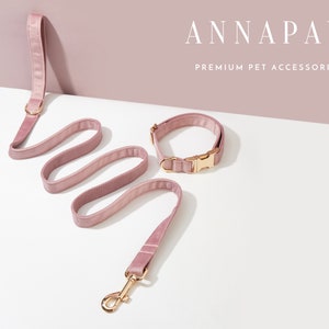 Fancy Dusty  Pink Velvet Puppy Collar Leash Set,Personalized Dog Collar Bowtie Set For Birthday Gift,Handmade Engraved Dog Collar Leash Bow