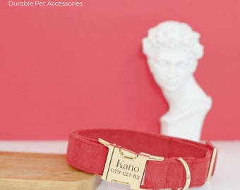 Rode halsband en riem vlinderdasset, gepersonaliseerde halsband, corduroy halsband en riem, aangepaste halsband voor jongenshond, bruiloft halsband