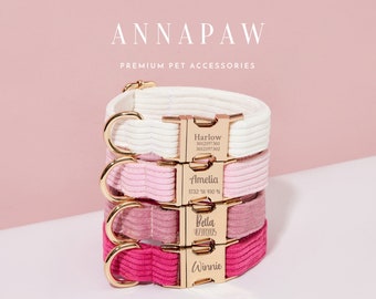 Pink Personalized Dog Collar and Leash Set, Corduroy Puppy Collar Lead for Girl and Boy Dog, Luxury Dog Collar with Name Engraved ID tag