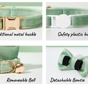 Luxury Velvet Cat Collar Bowtie Bell Set,Personalized Kitten Collar Leash Set,Customized Puppy Collar Bowtie For Christmas Gifts image 4