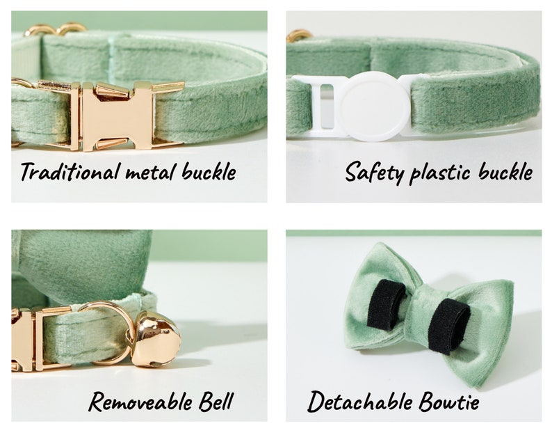 Luxury Velvet Cat Collar Bowtie Bell Set,Personalized Kitten Collar Leash Set,Customized Puppy Collar Bowtie For Christmas Gifts image 4