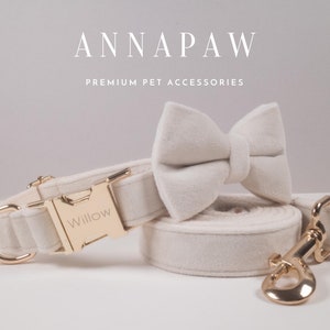 White Dog Collar and Lead Bow, Personalised Puppy Collar with Bow for Wedding Gift, Custom Fancy Dog Collar with Engraved Name on Collar image 4