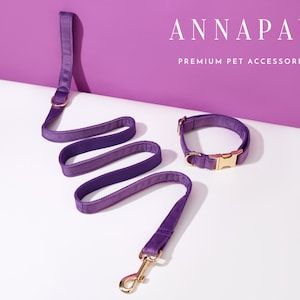 Personalized Purple Velvet Dog Collar Bowtie Set,Handmade Puppy Collar Leash Bowtie For Wedding Gift,Fancy Engraved Dog Collar