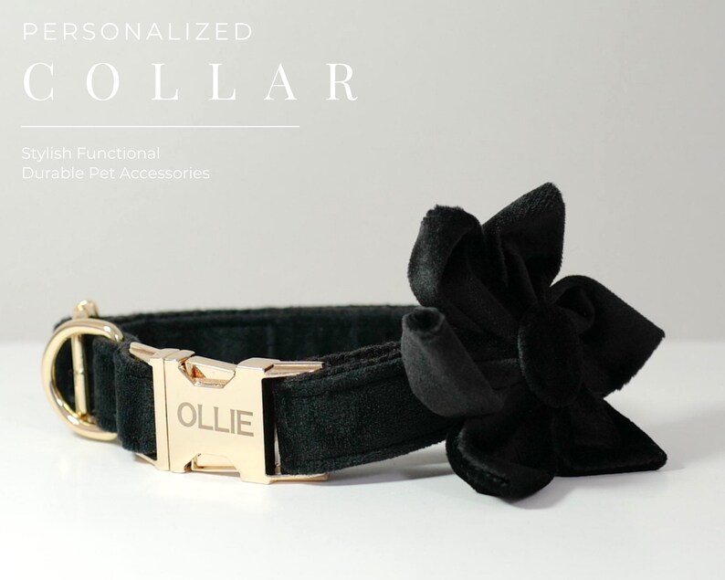 Collar grueso para perros con flores, ideal para bodas, accesorios personalizados para perros, regalo personalizado para dueños de perros, collar blanco para perros, collar verde para perros con placa de identificación. imagen 4