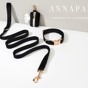 Classic Black Velvet Puppy Collar Leash Set,Personalized Dog Collar Bowtie Set For Birthday Gift,Handmade Engraved Dog Collar Leash Bow image 5