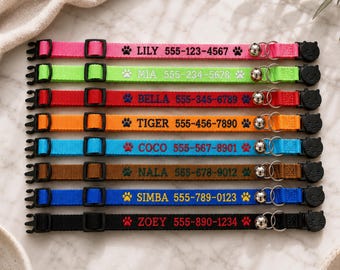 Collar bordado personalizado para gatos con nombre y número de teléfono, collar de seguridad para gatitos, collar personalizado para cachorros y perros pequeños.