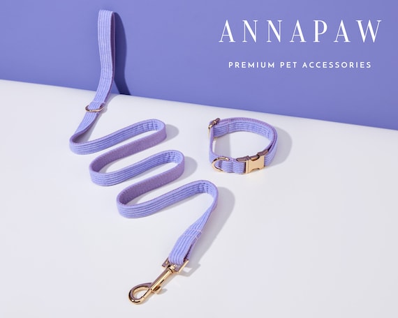 Custom Lilac Corduroy Puppy Collar Bow tie Set, Fancy Dog Lead Collar with Bow, Collar for Wedding Gift,Free Engraved Name on Dog Collar