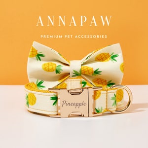 Pineapple Print Dog Collar Leash Bowtie Set,Handmade Puppy Collar Bowtie,Personalized Dog Collar Leash For Birthday Gift,Fancy Dog Collar