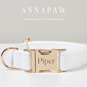 Custom White Velvet Dog Collar Bowtie Set,Handmade Puppy Collar Leash Set,Fancy Dog Collar Leash Bowtie For Wedding Gift,Engraved Dog Collar
