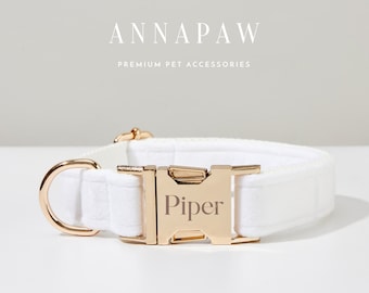 Custom White Velvet Dog Collar Bowtie Set,Handmade Puppy Collar Leash Set,Fancy Dog Collar Leash Bowtie For Wedding Gift,Engraved Dog Collar