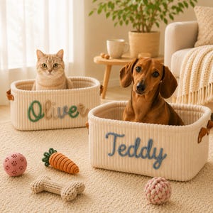 Personalisierter Hundespielzeugkorb mit Namen | Personalisierter Haustier-Aufbewahrungskorb für Hunde Katzen, Geschenke für sie