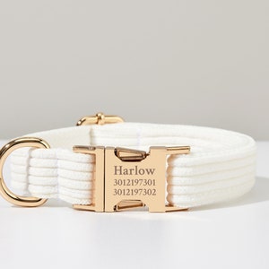 White Wedding Dog Collar Bow tie Set, Personalized Corduroy Dog Collar and Leash, Collar for Wedding Gift,Free Engraved Name on Puppy Collar