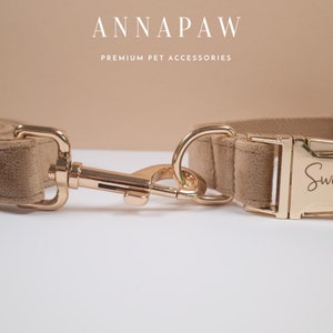Personalized Dog Collar Leash Set, Custom Cute Dog Lead Collar with Bow in Brown Velvet for Wedding Gift,Free Engraved Name on Puppy Collar image 4