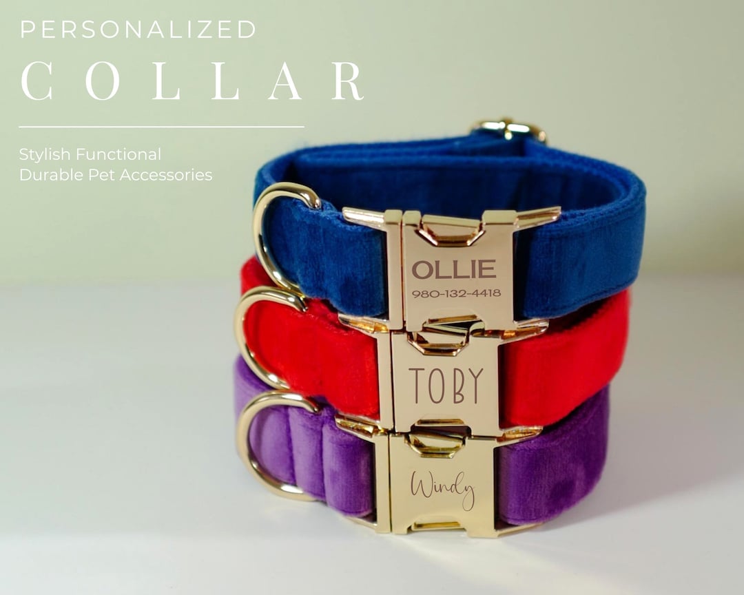 Personalised Dog Collar With Name, Multiple Colour Thick Velvet Dog