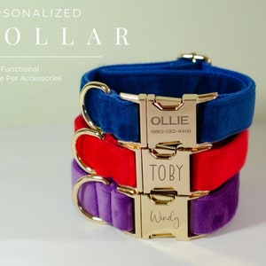 Personalised Dog Collar with Name, Multiple Colour Thick Velvet Dog Collar, Wedding Dog Collars for Small Dogs, Name Engraved Puppy Collar