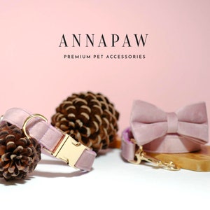 Pink Velvet Girl Dog Collar with Personalized Name Engraved, Wedding Girly Puppy Collar and Leash Bow,Custom Holiday Collar with Soft Fabric