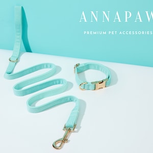 Personalized Dog Collar Bow tie Set, Aqua Corduroy Dog Lead Collar with Bow, Collar for Wedding Gift,Free Engraved Name on Puppy Collar
