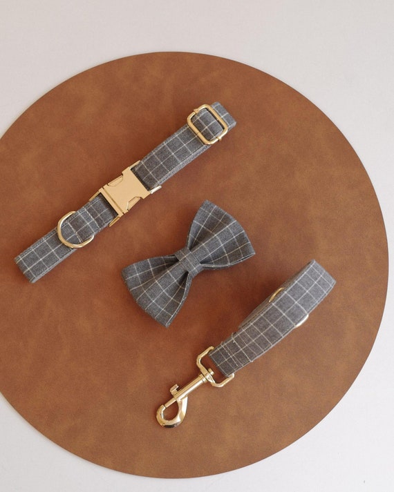 THAIN Personalisiertes Hundehalsband Mit Fliege – Kariert, Gravierter Name