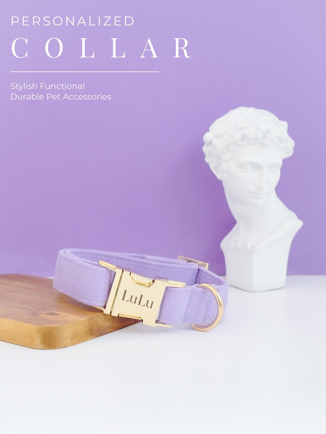 Personalized Dog Collar and Leash Bow Tie Set, Lilac Dog Collar