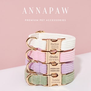 Weiches Cord-Hundehalsband mit personalisiertem Anhänger, Hündchen Bleihalsband mit Schleife, Halsband für Hochzeitsgeschenk, kostenlos gravierter Name auf dem Hundehalsband