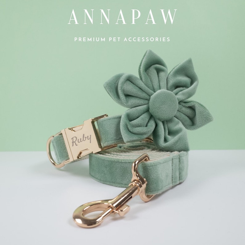 Sage Green Dog Flower Collar Personalized Dog Accessories Etsy