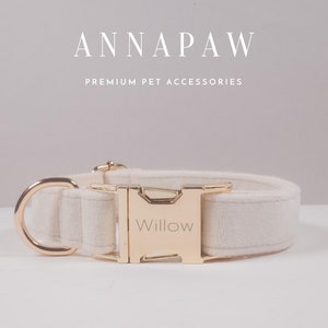 White Dog Collar and Lead Bow, Personalised Puppy Collar with Bow for Wedding Gift, Custom Fancy Dog Collar with Engraved Name on Collar image 2