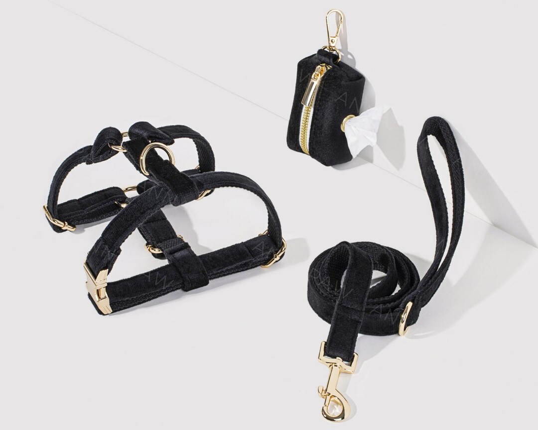 Black Dog Harness With Personalised ID, Dog Wedding Harness Leash Set