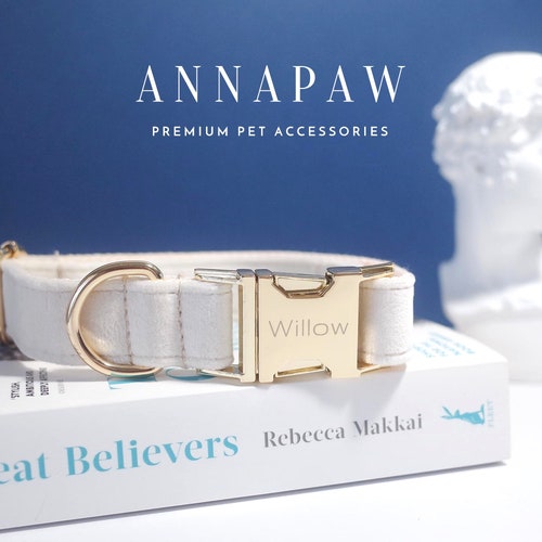 White Dog Collar With Name Thick Velvet Dog Collar Wedding Etsy
