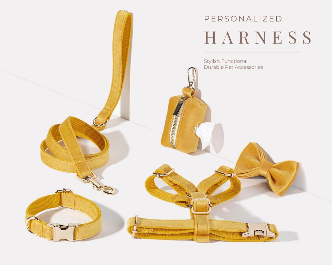 Yellow Dog Harness and Lead Set Dog Collarbow Tiepoo Bag Etsy