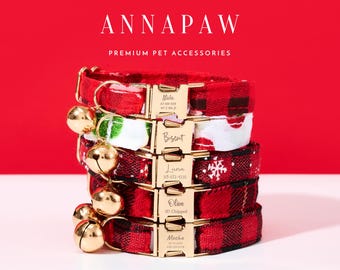 Handmade Cat Collar Bell Set for Christmas Gifts,Personalized Kitten Collar Leash Set for Family Gift,Custom Name Engraved Puppy Collar