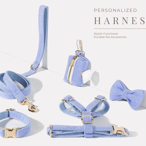 Lilac Corduroy Dog Harness and Lead Set Personalized Dog Etsy