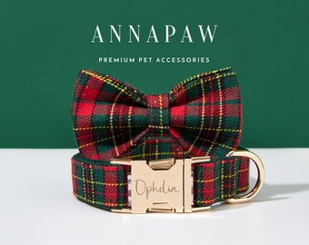 Personalized Dog Collar Leash Bowtie in Christmas Elements ,Fancy Puppy Collar Bowtie,Handmade Dog Collar Leash Bowtie for Birthday Gift