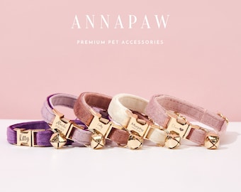Luxury Velvet Cat Collar Bowtie Bell Set,Personalized Kitten Collar Leash Set,Customized Puppy Collar Bowtie, Non-Breakaway Cat Collar
