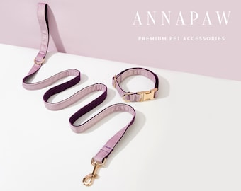 Handmade Lavender Velvet  Dog Collar Bowtie Set,Personalized Puppy Collar Leash Bowtie,Fancy Dog Collar Leash Bowtie For Wedding Gift