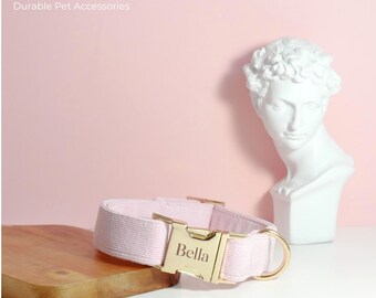 Personalized Dog Collar and Leash Bow tie set, Pink Dog Collar, Corduroy Collar and Lead, Custom Collar for Girl Dog, Wedding Dog Collar