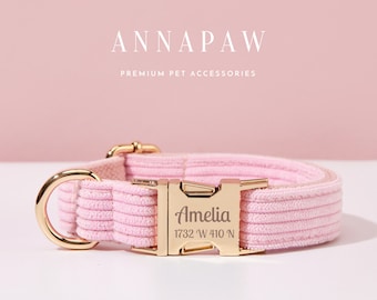 Hot Pink Cord Hundehalsband Leine für Hochzeitsgeschenke, personalisierte Welpen Kragen Fliege Set, ausgefallenes Hundehalsband Leine Geburtstagsgeschenk, kostenlose Hundemarke