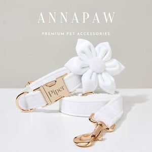 Custom White Velvet Dog Collar Bowtie Set,Handmade Puppy Collar Leash Set,Fancy Dog Collar Leash Bowtie For Wedding Gift,Engraved Dog Collar