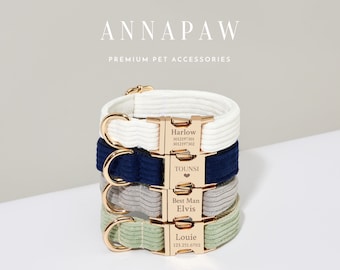 Ensemble de colliers pour chien en velours côtelé doux, collier design pour chiot avec noeud, collier pour cadeau de mariage, nom gravé gratuit sur le collier pour chien