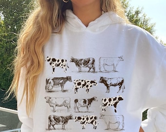 Cow Hoodie Cow Print Hoodie Cow Sweatshirt Trendy Sweatshirt Western Sweatshirt Aesthetic Hoodie Cow Sweater Oversized Hoodie