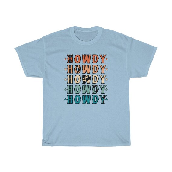 Retro Cow Print Howdy T Shirt Cowgirl 