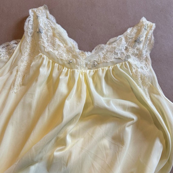 Vintage Yellow Long  Soft Nylon Nightgown Shadowl… - image 8