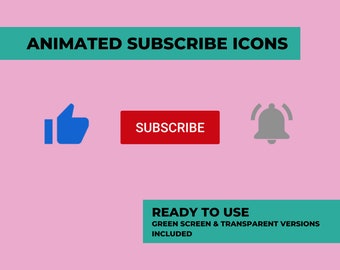 Animated Subscribe Icons for YouTube Videos | Like button, subscribe button, notify button, video overlay, youtube overlay