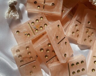 Made to order: the "Pearly Gates" domino set, resin dominoes, double six domino set