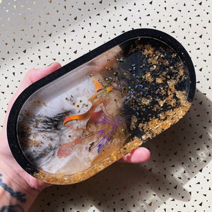 halloween jewelry tray, witchy catchall dish, witch on broom
