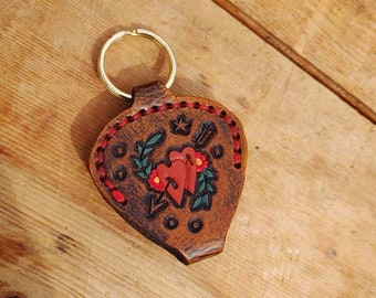 Leather Guitar Pick Holder Key Chain/ Guitar Pick Holster Key Ring/ Gift For Guitarist/ Sailor Jerry Guitar Pick Holder/ Hand Carved